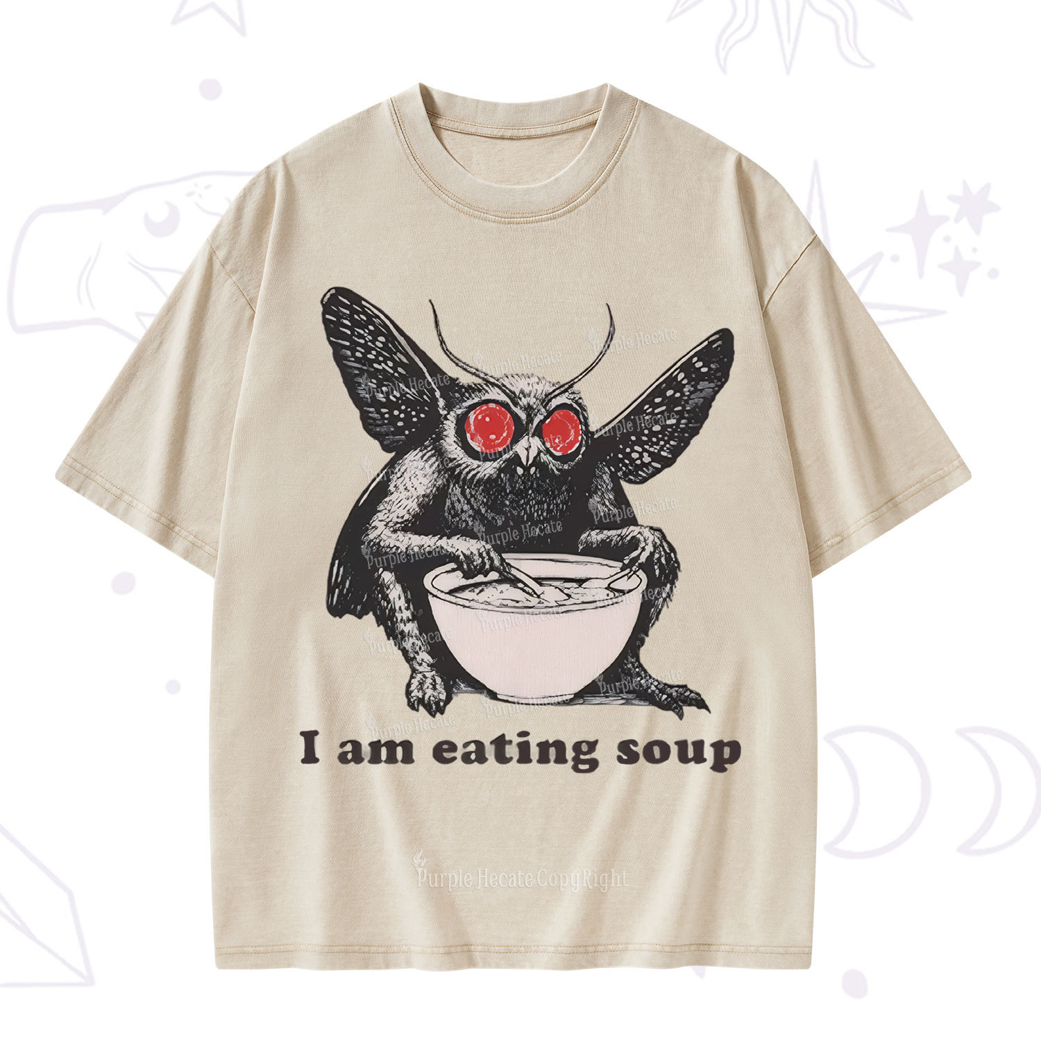 Purplehecate Mothman Eating Soup Washed T-Shirt