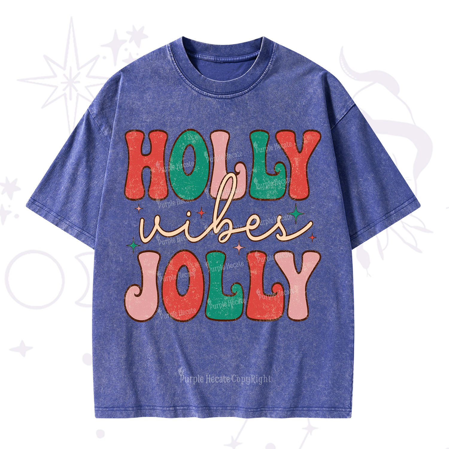 Purplehecate Have A Holly Jolly Christmas Washed T-Shirt