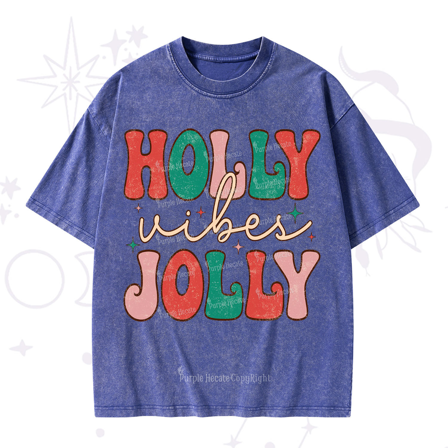 Purplehecate Have A Holly Jolly Christmas Washed T-Shirt