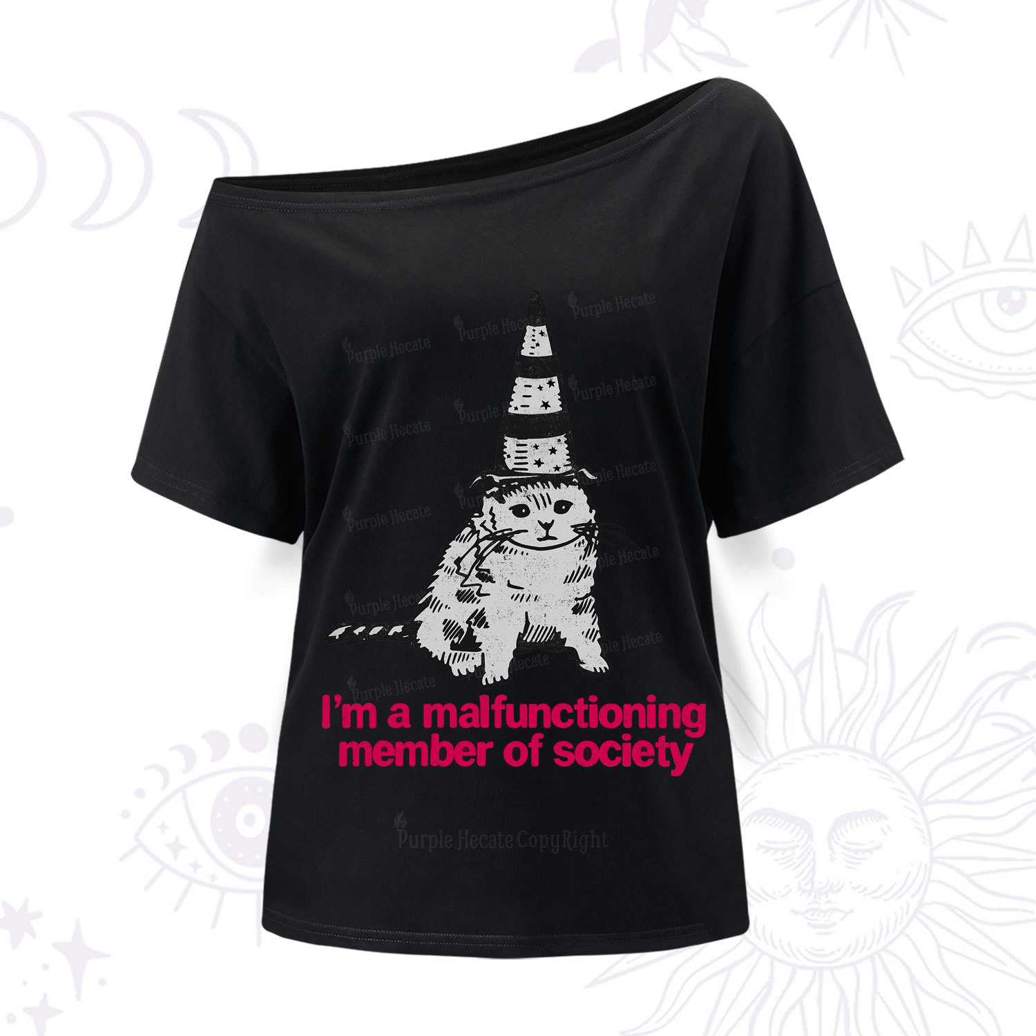 Purplehecate Social Anxiety Cat One Shoulder T-Shir