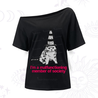 Purplehecate Social Anxiety Cat One Shoulder T-Shirt