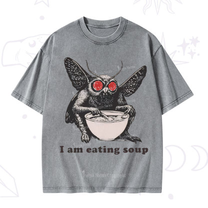Purplehecate Mothman Eating Soup Washed T-Shirt