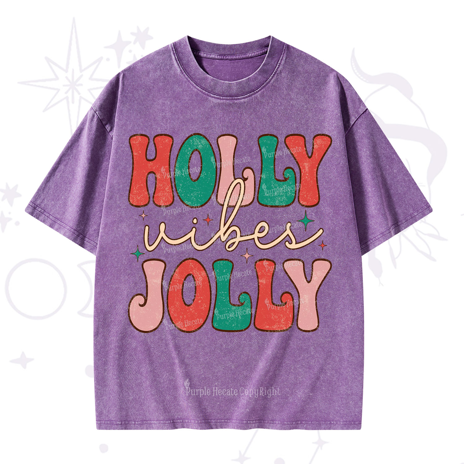 Purplehecate Have A Holly Jolly Christmas Washed T-Shirt