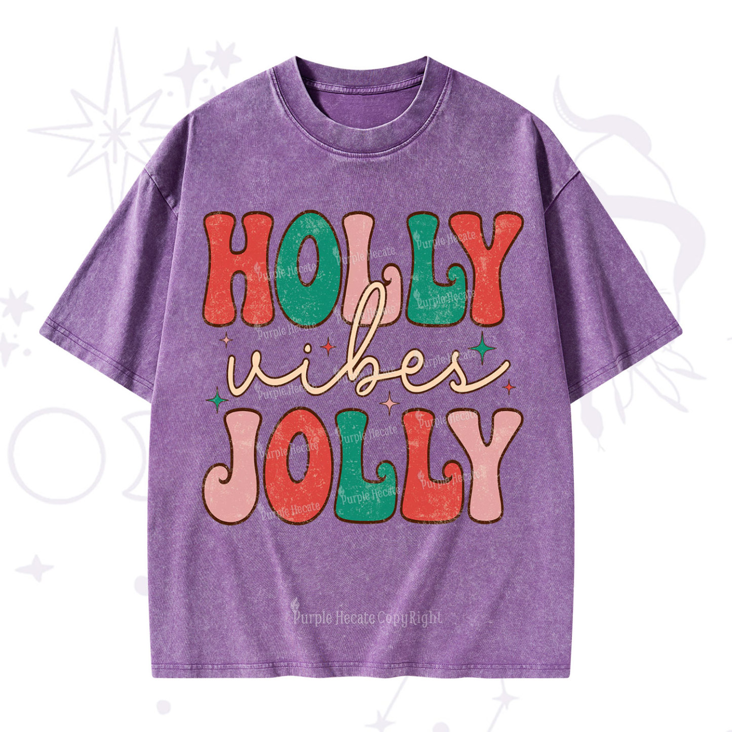 Purplehecate Have A Holly Jolly Christmas Washed T-Shirt