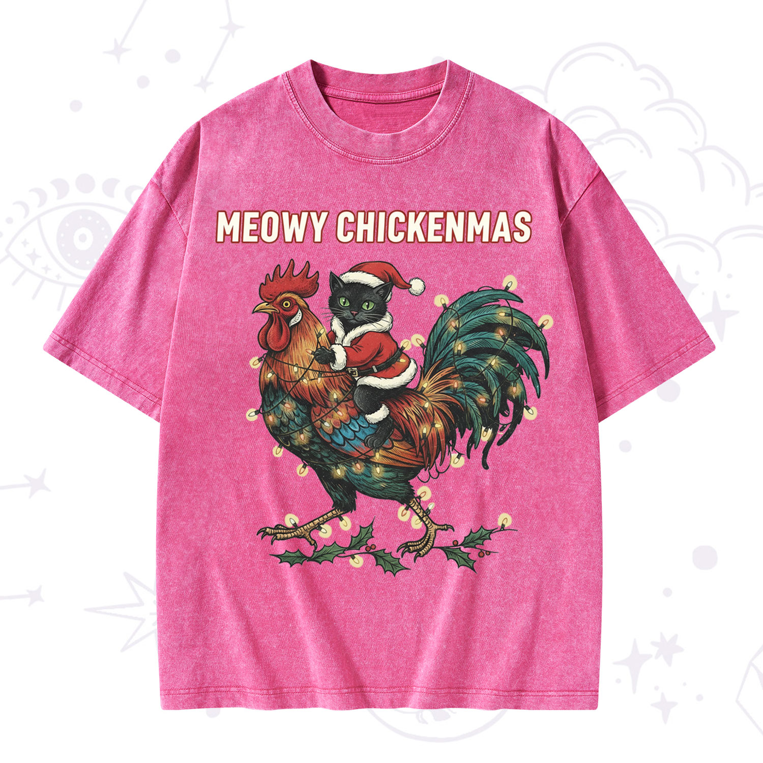 Purplehecate Meowy Chickenmas Christmas Washed T-Shirt