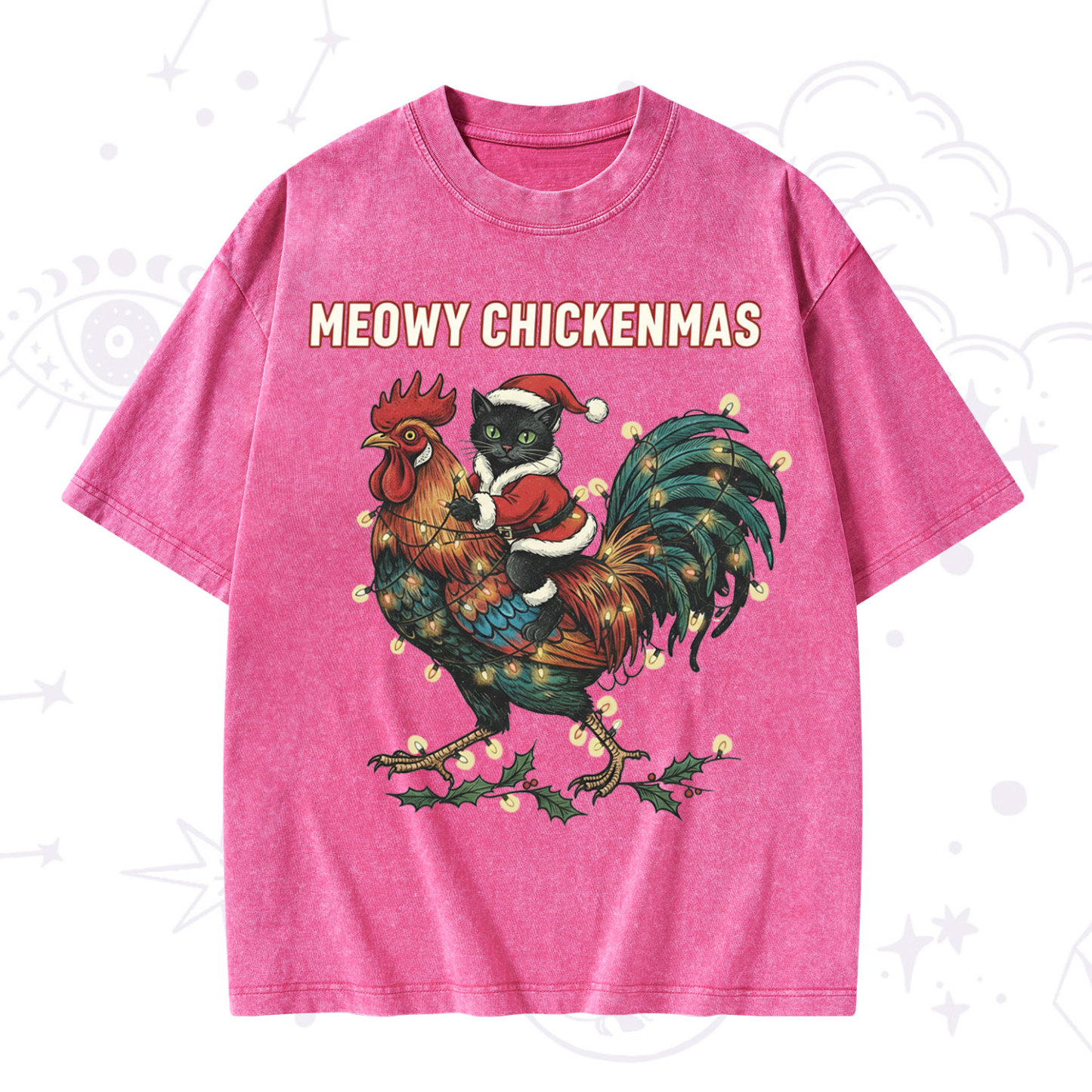 Purplehecate Meowy Chickenmas Christmas Washed T-Shirt