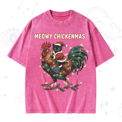 Purplehecate Meowy Chickenmas Christmas Washed T-Shirt