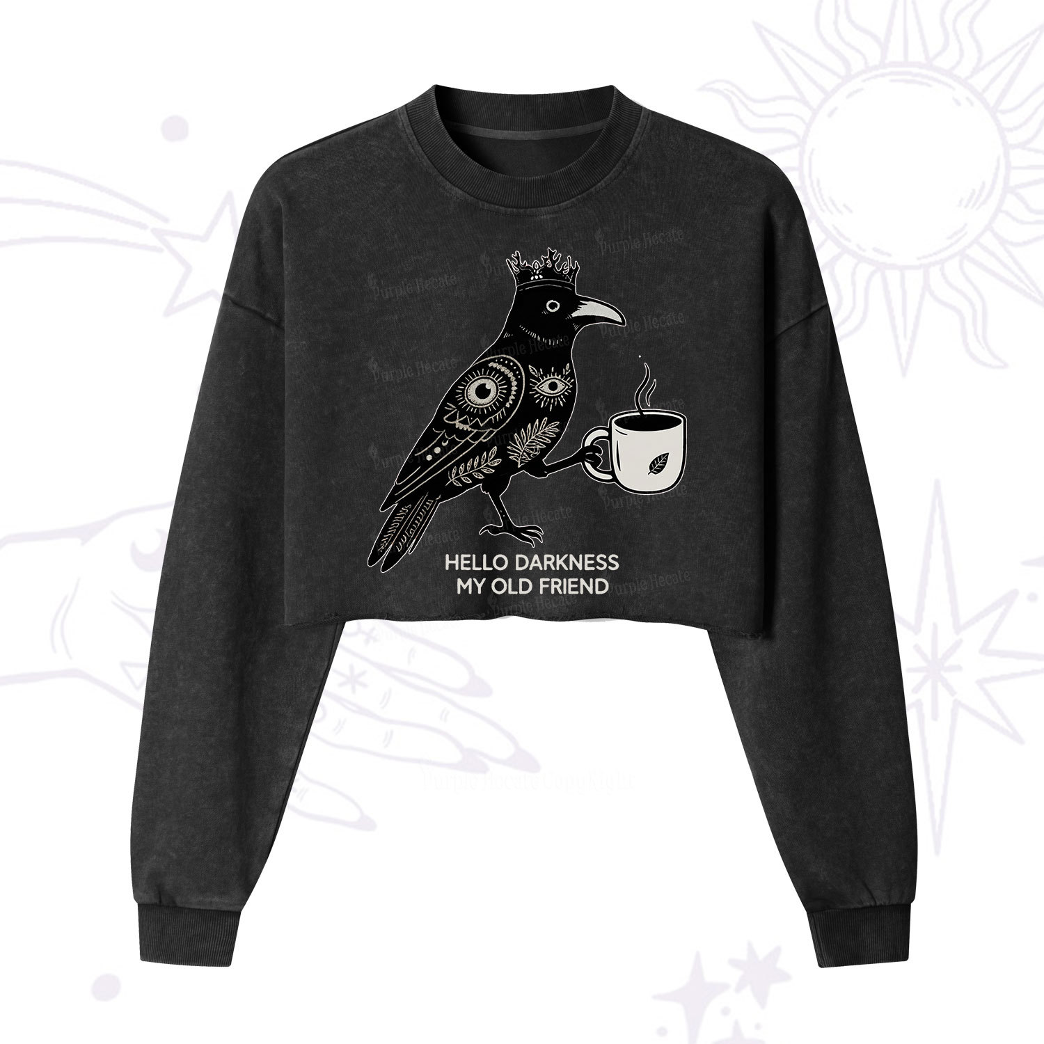 Purplehecate Hello Darkness My Old Friend Cropped Washed Sweatshirt