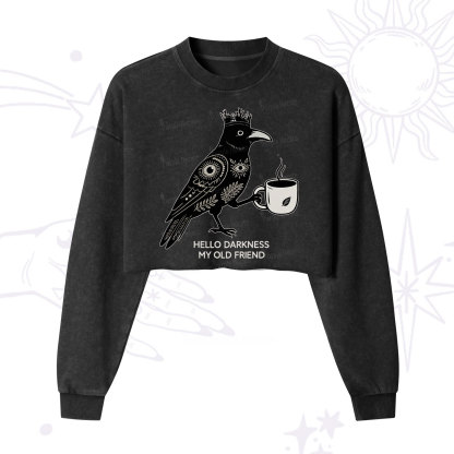 Purplehecate Hello Darkness My Old Friend Cropped Washed Sweatshirt