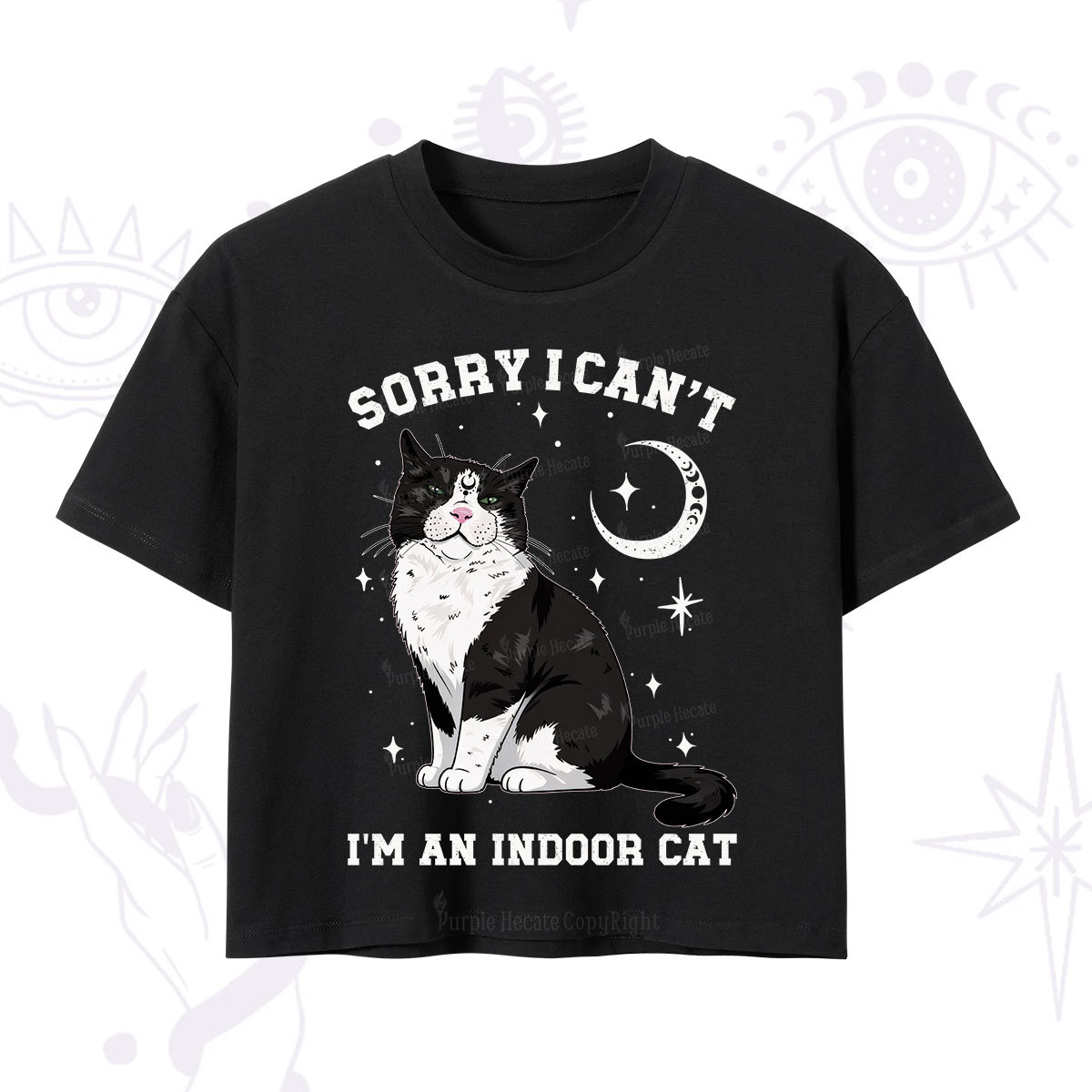 Purplehecate Sorry I Can't Go I'm an Indoor Cat Crop T-Shirt