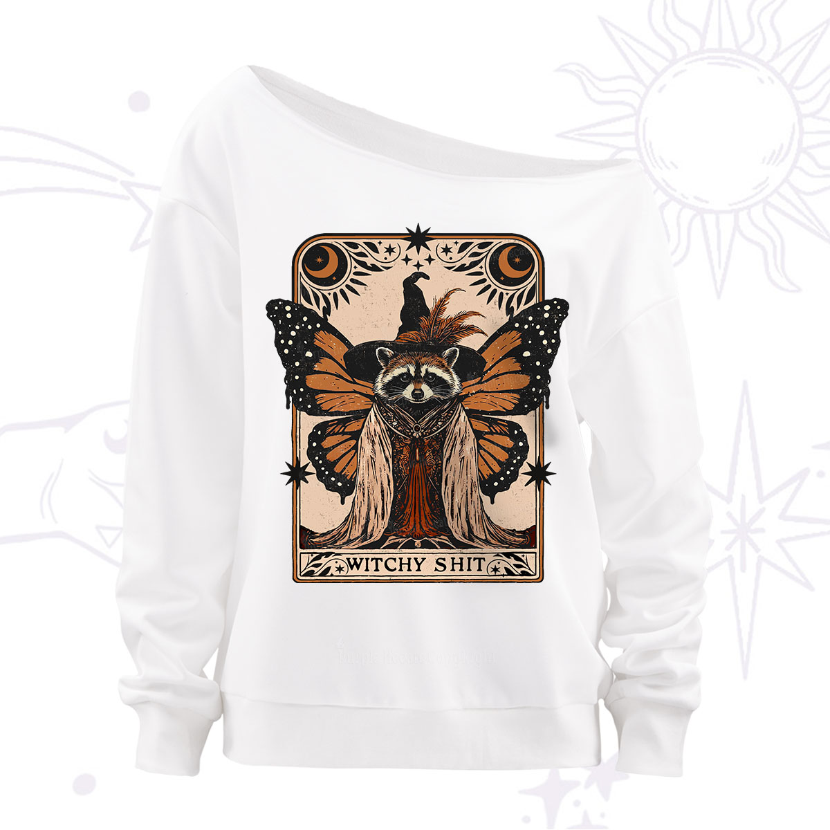 Purplehecate Witchy Shit Raccoon Off The Shoulder Sweatshirt