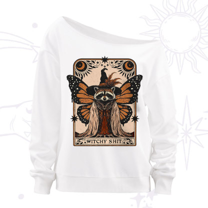 Purplehecate Witchy Shit Raccoon Off The Shoulder Sweatshirt