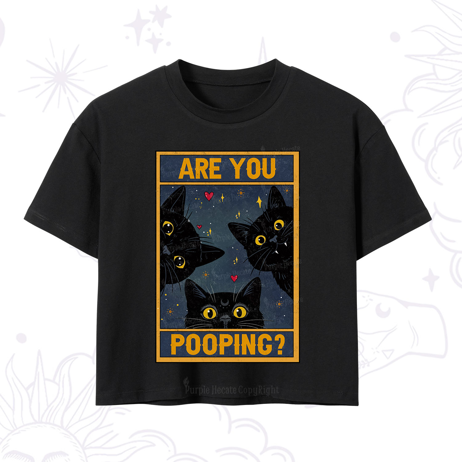Purplehecate Funny Black Cat Are You Pooping Crop T-Shirt
