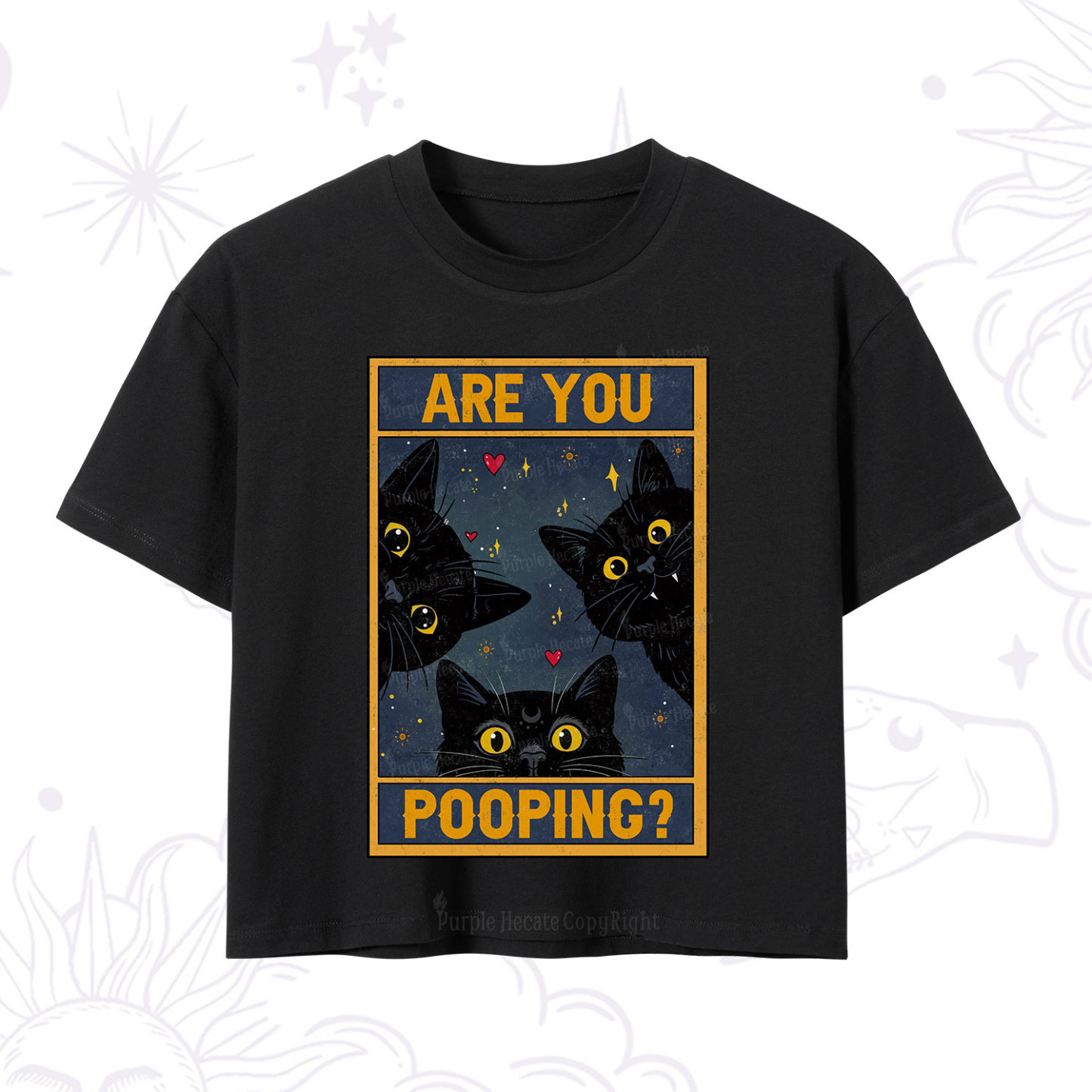 Purplehecate Funny Black Cat Are You Pooping Crop T-Shirt