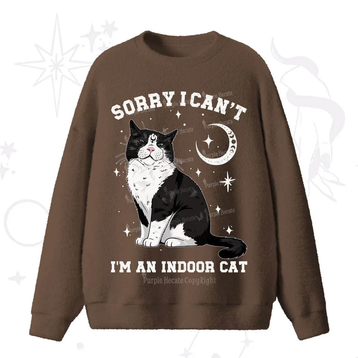 Purplehecate Sorry I Can't Go I'm an Indoor Cat Fuzzy Ugly Sweater
