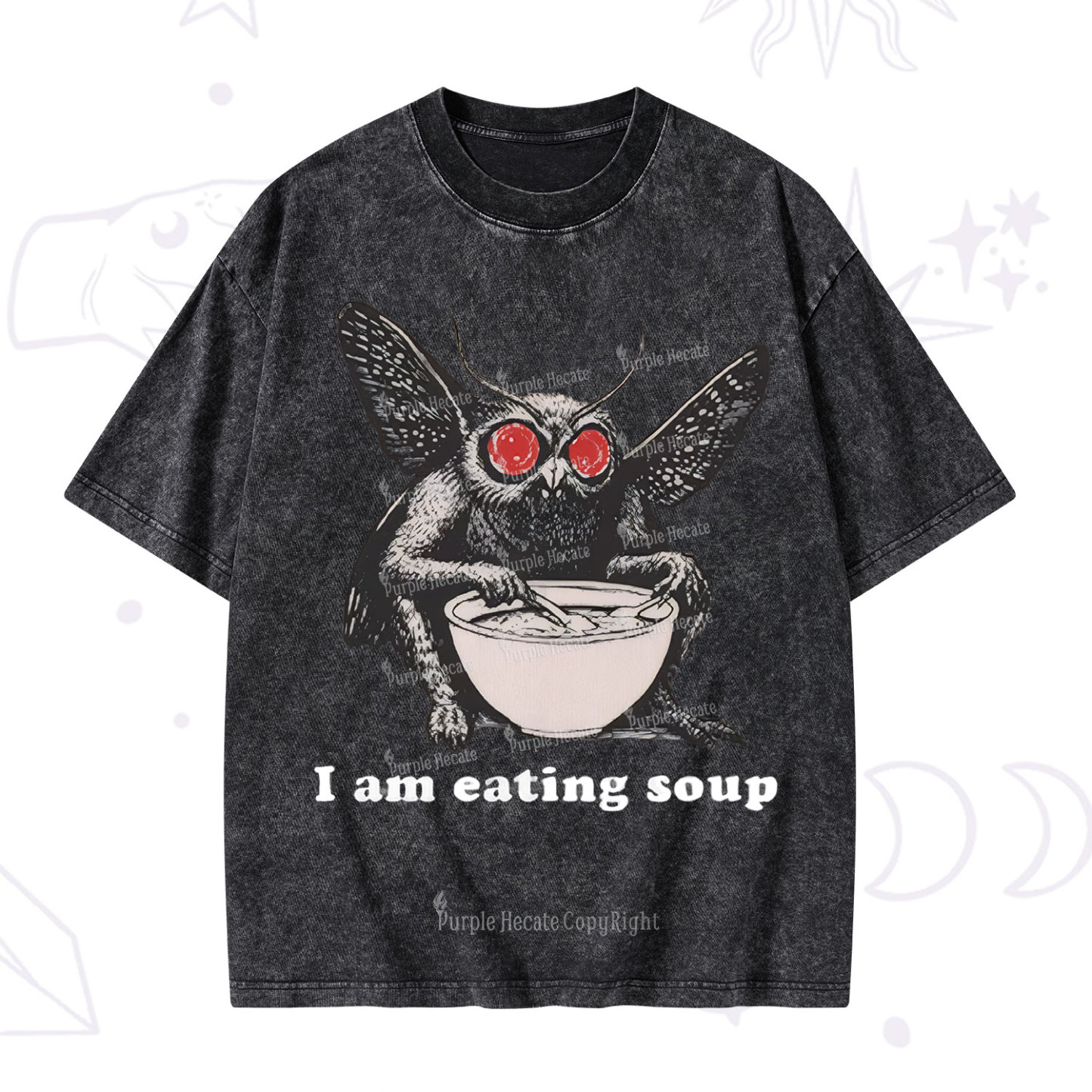 Purplehecate Mothman Eating Soup Washed T-Shirt