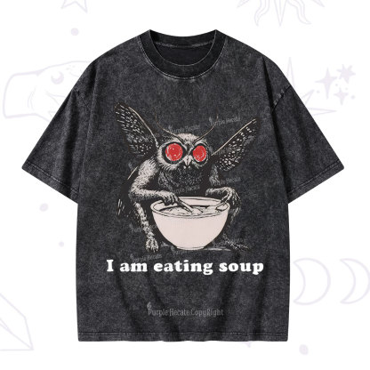 Purplehecate Mothman Eating Soup Washed T-Shirt