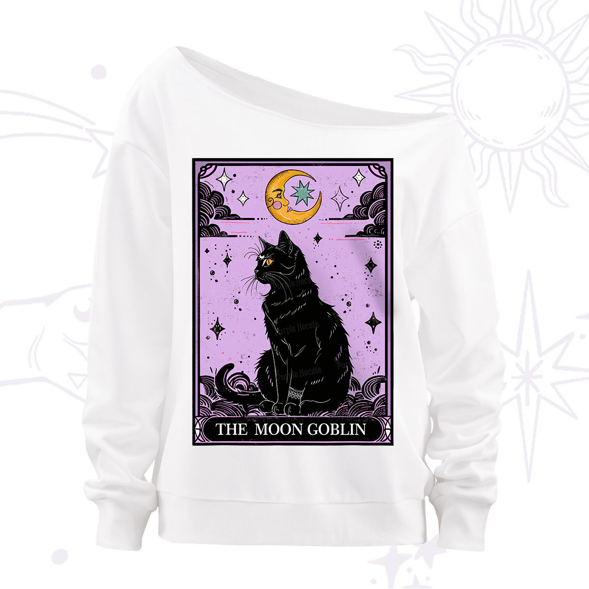 Purplehecate Magical Trash Baby Tarot Cat Off The Shoulder Sweatshirt