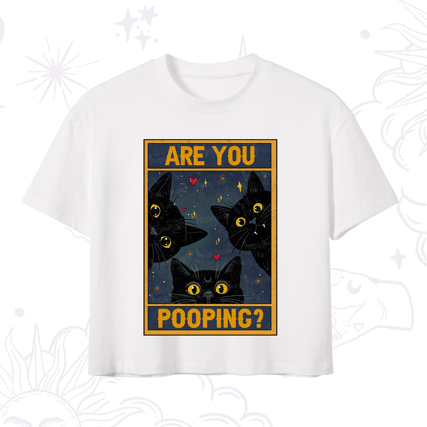 Purplehecate Funny Black Cat Are You Pooping Crop T-Shirt