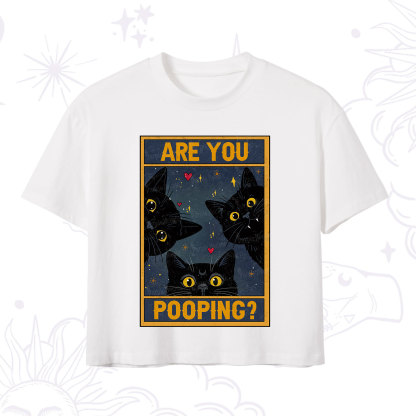 Purplehecate Funny Black Cat Are You Pooping Crop T-Shirt