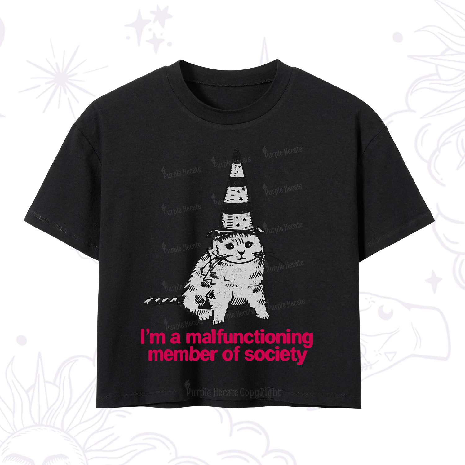 Purplehecate Social Anxiety Cat Crop T-Shirt