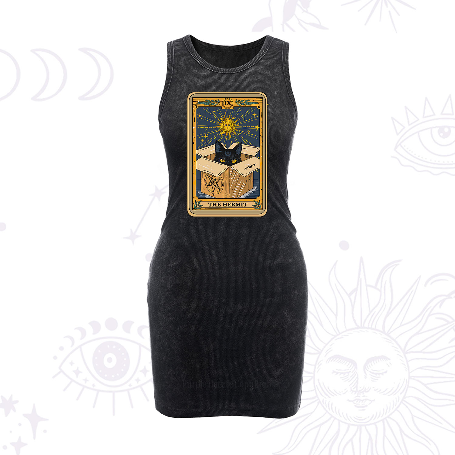 Purplehecate The Hermit Cat Tarot Card Vintage Bodycon Tank Dress