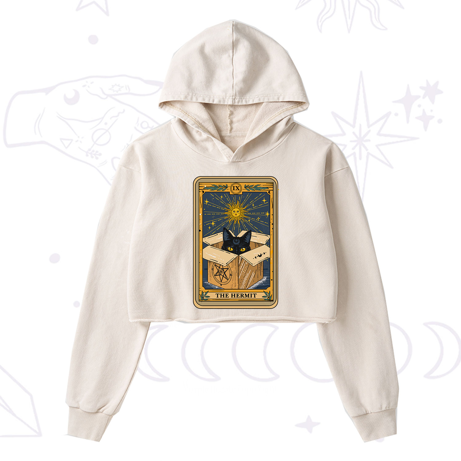Purplehecate The Hermit Cat Tarot Card Washed Cropped Hoodie