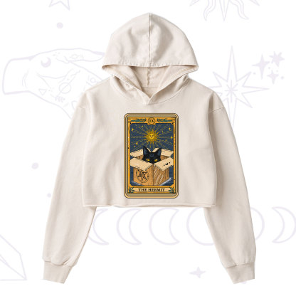 Purplehecate The Hermit Cat Tarot Card Washed Cropped Hoodie