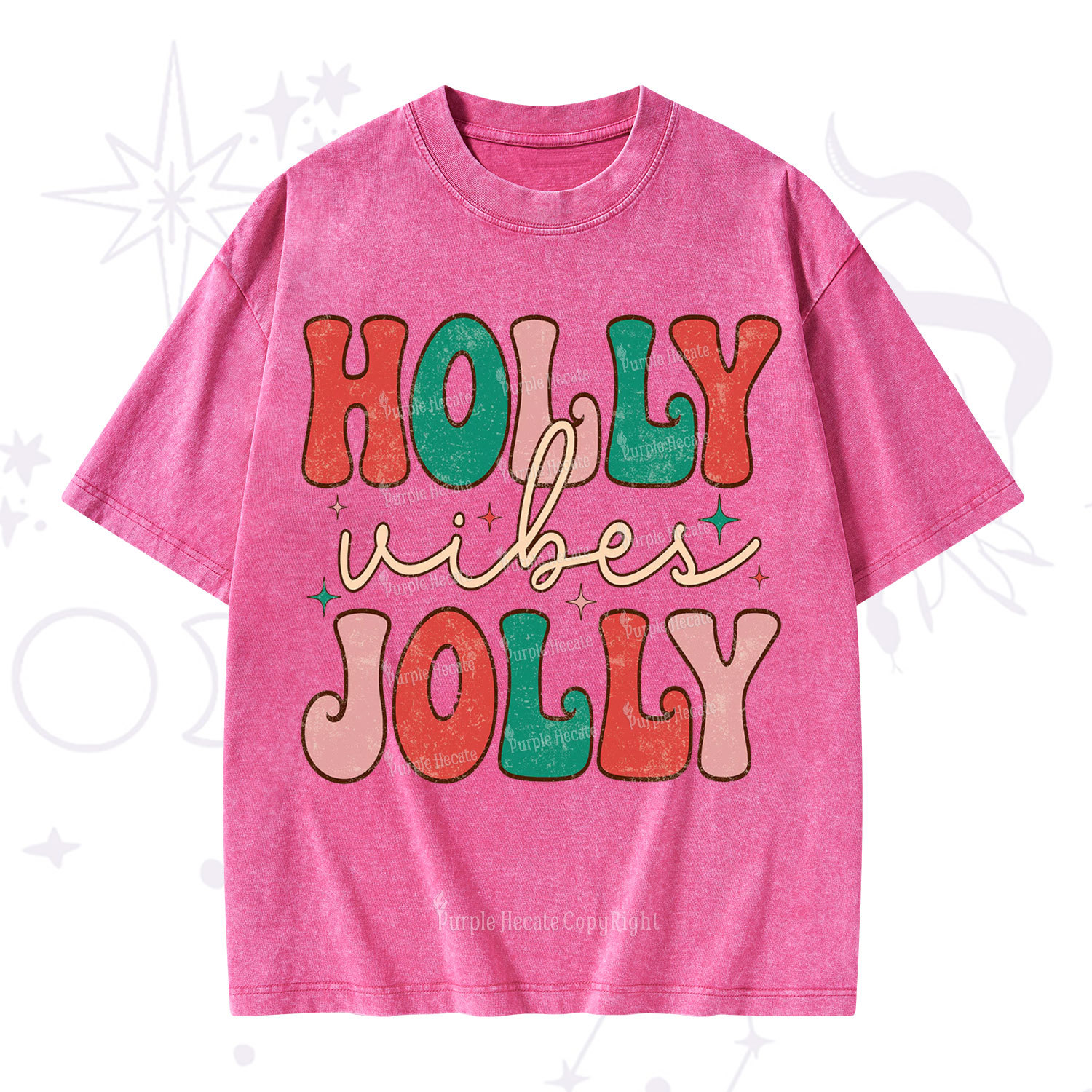 Purplehecate Have A Holly Jolly Christmas Washed T-Shirt