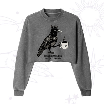 Purplehecate Hello Darkness My Old Friend Cropped Washed Sweatshirt
