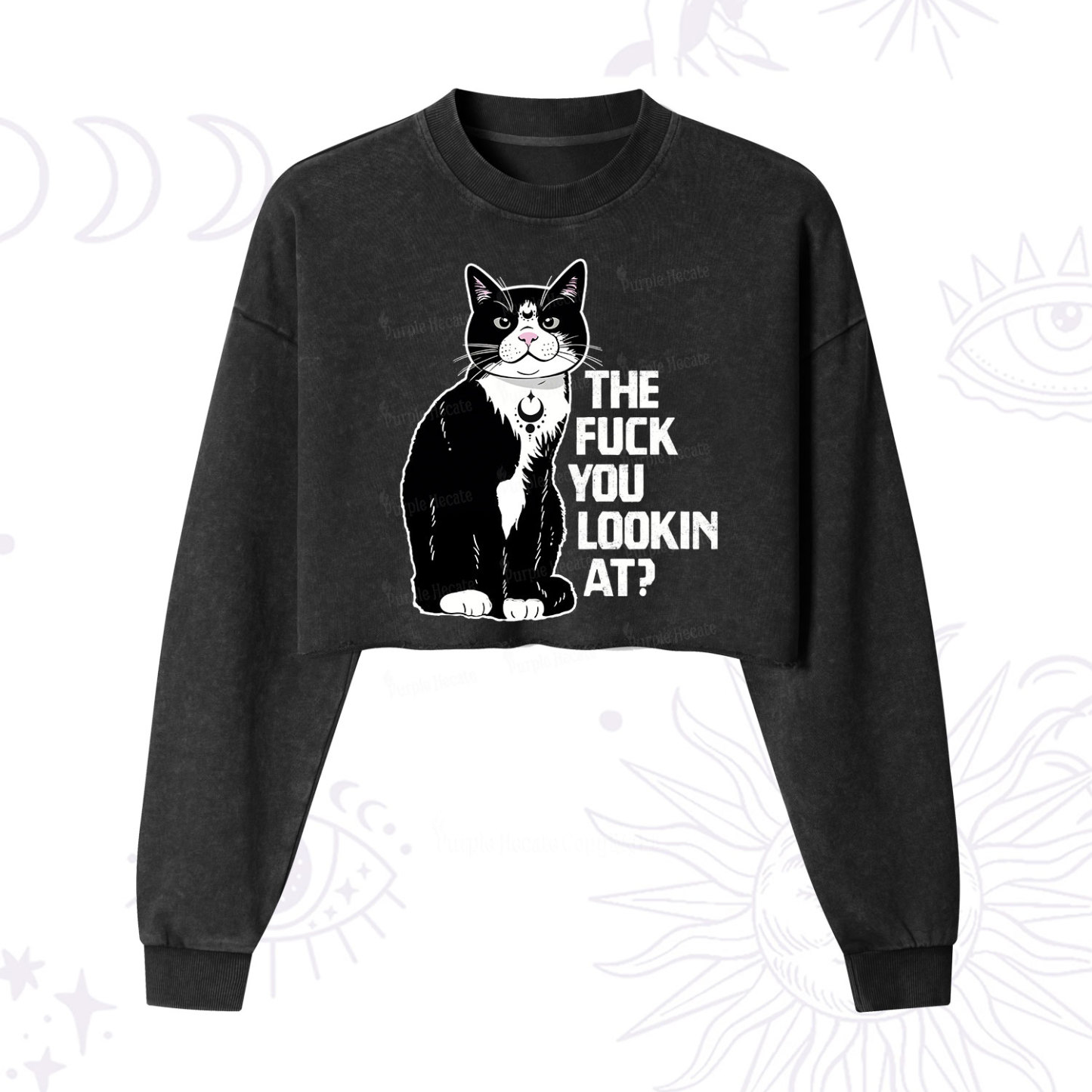 Purplehecate The Fuck You Lookin At Cropped Washed Sweatshirt