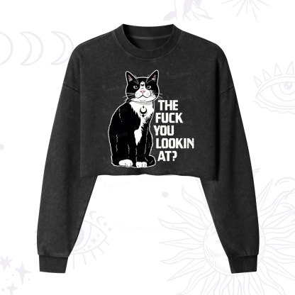 Purplehecate The Fuck You Lookin At Cropped Washed Sweatshirt