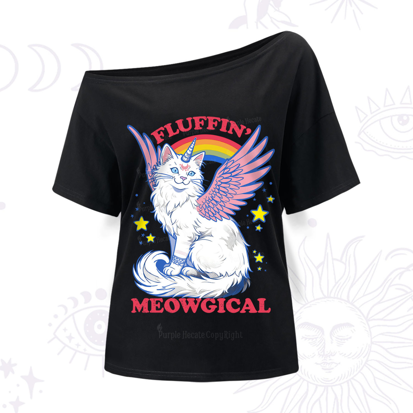 Purplehecate Fluffin Meowgical One Shoulder T-Shir