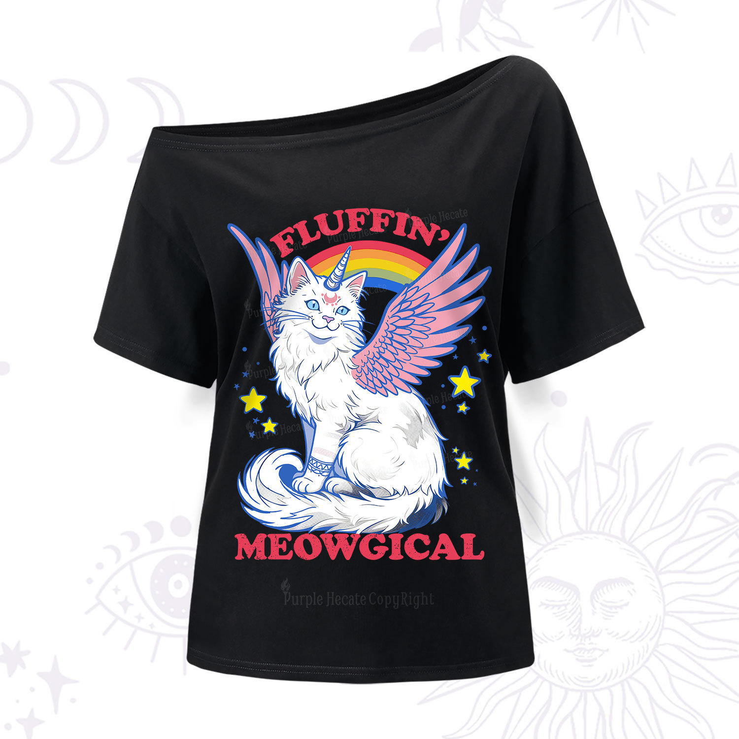Purplehecate Fluffin Meowgical One Shoulder T-Shir