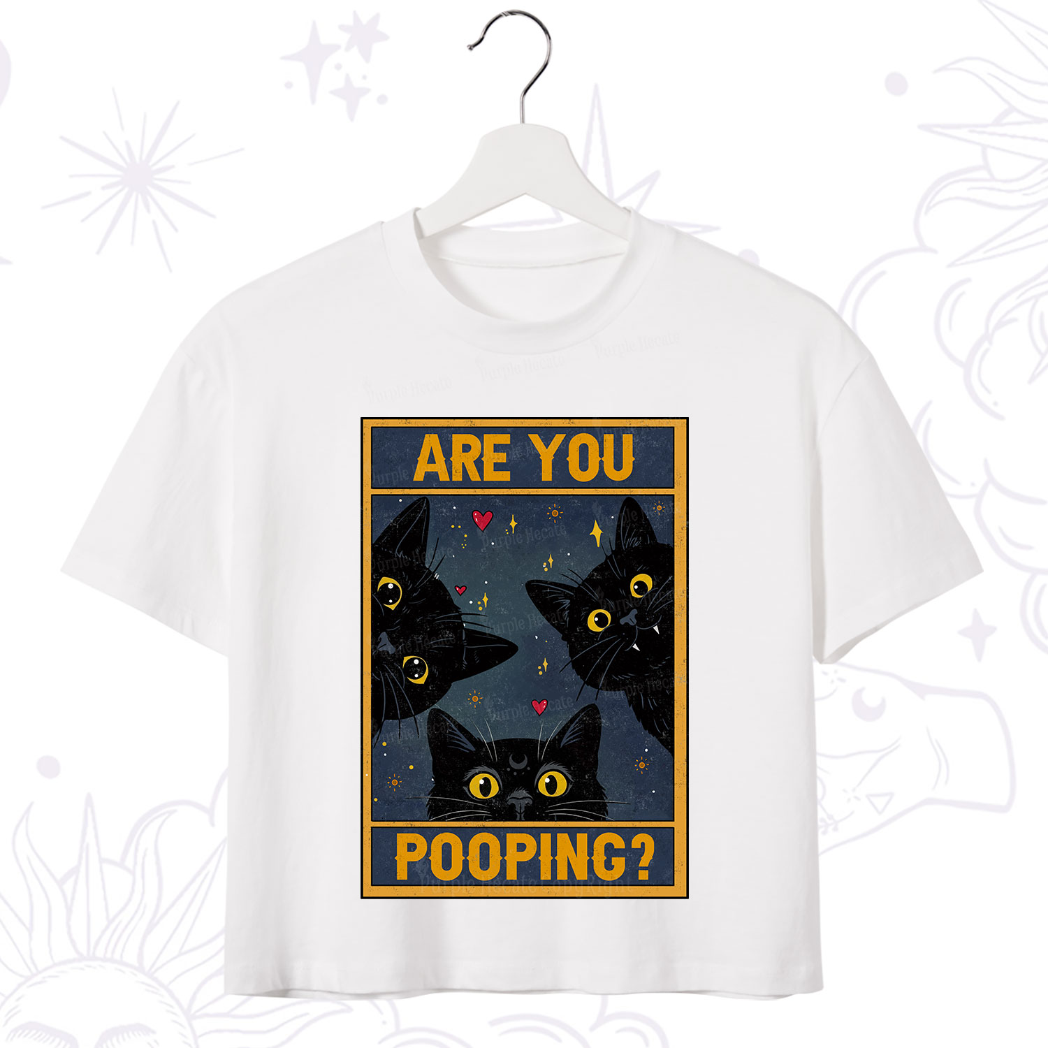 Purplehecate Funny Black Cat Are You Pooping Crop T-Shirt