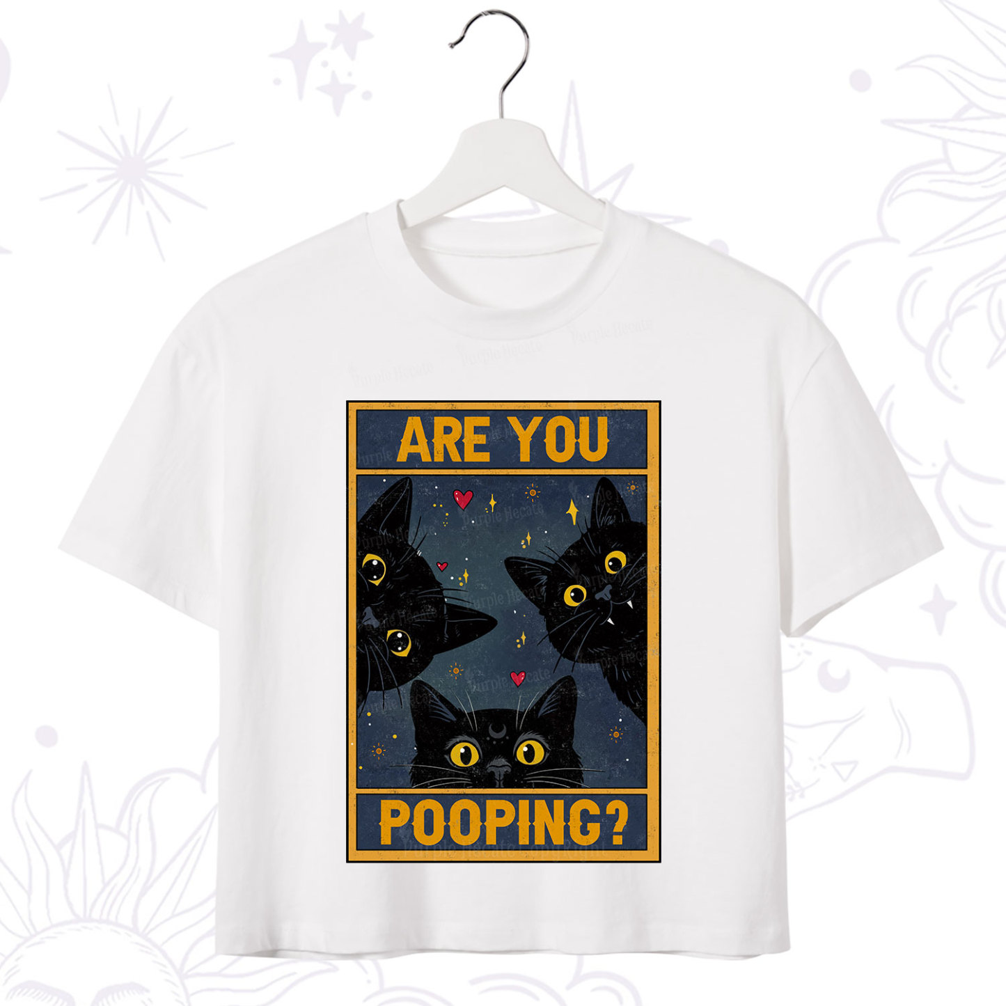 Purplehecate Funny Black Cat Are You Pooping Crop T-Shirt