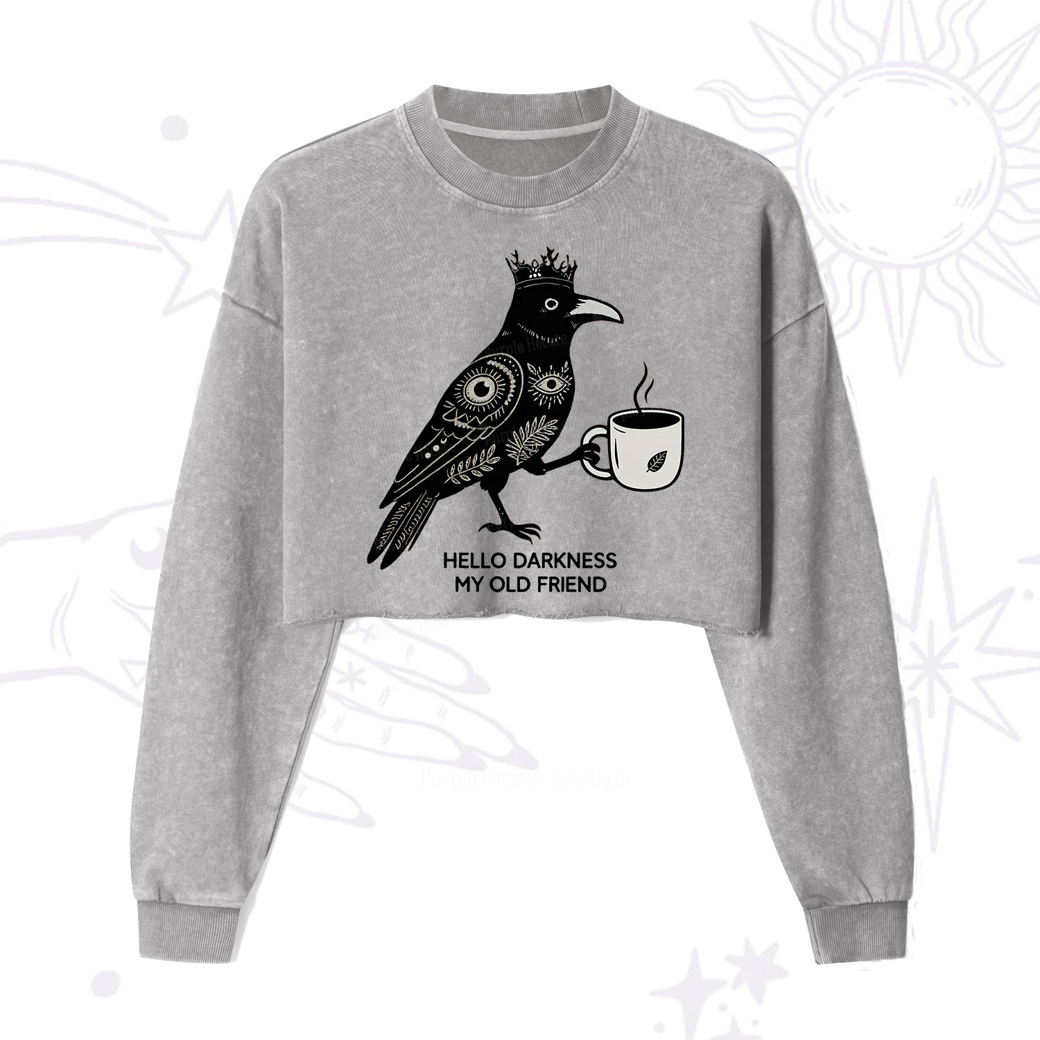 Purplehecate Hello Darkness My Old Friend Cropped Washed Sweatshirt
