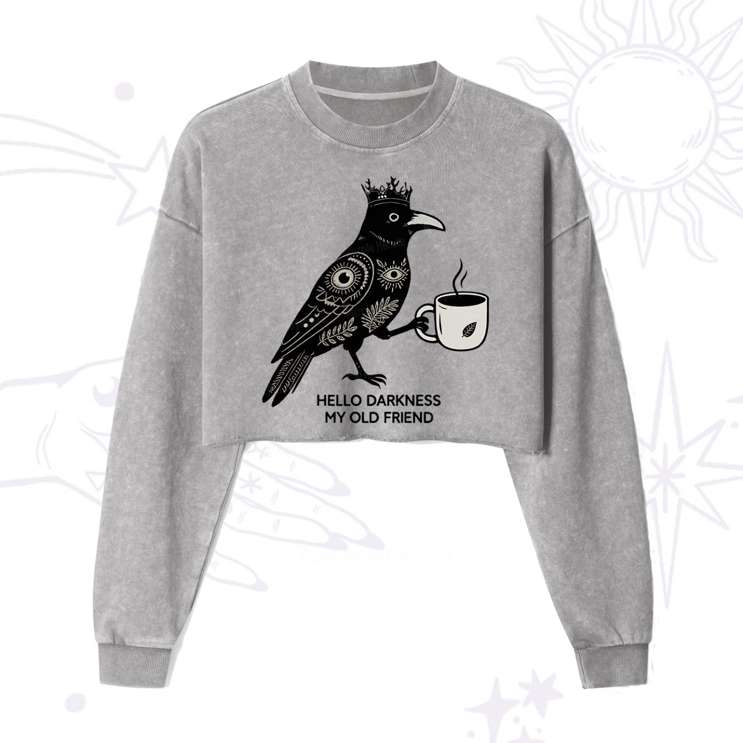 Purplehecate Hello Darkness My Old Friend Cropped Washed Sweatshirt