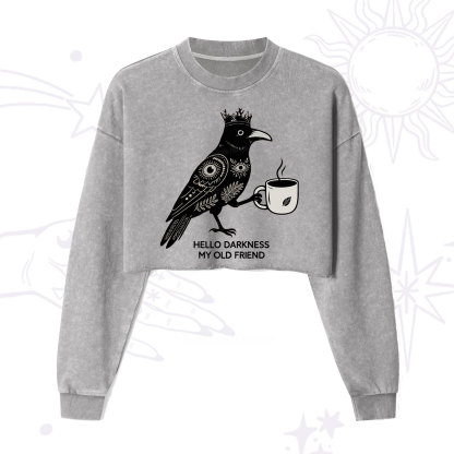 Purplehecate Hello Darkness My Old Friend Cropped Washed Sweatshirt