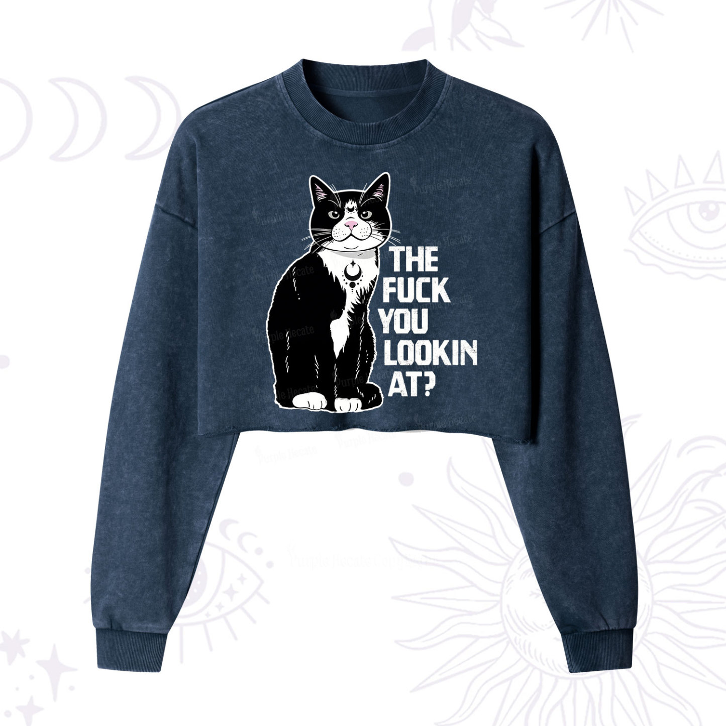 Purplehecate The Fuck You Lookin At Cropped Washed Sweatshirt