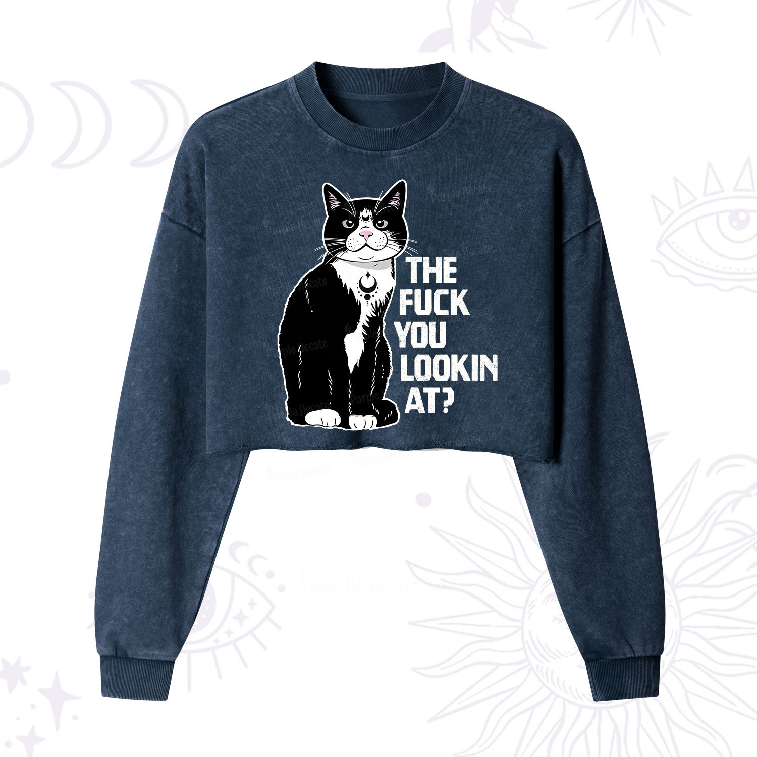 Purplehecate The Fuck You Lookin At Cropped Washed Sweatshirt