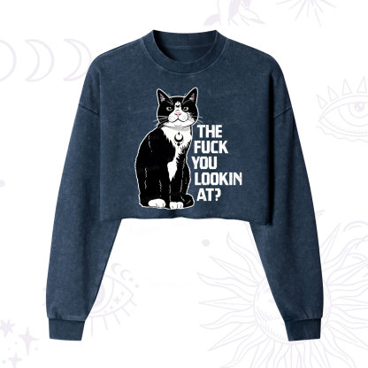 Purplehecate The Fuck You Lookin At Cropped Washed Sweatshirt