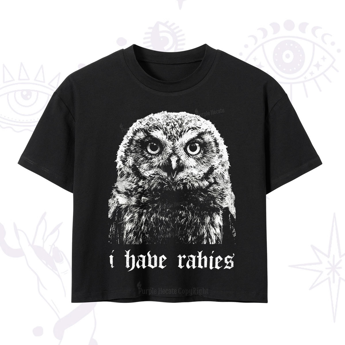 Purplehecate I Have Rabies Owl Crop T-Shirt