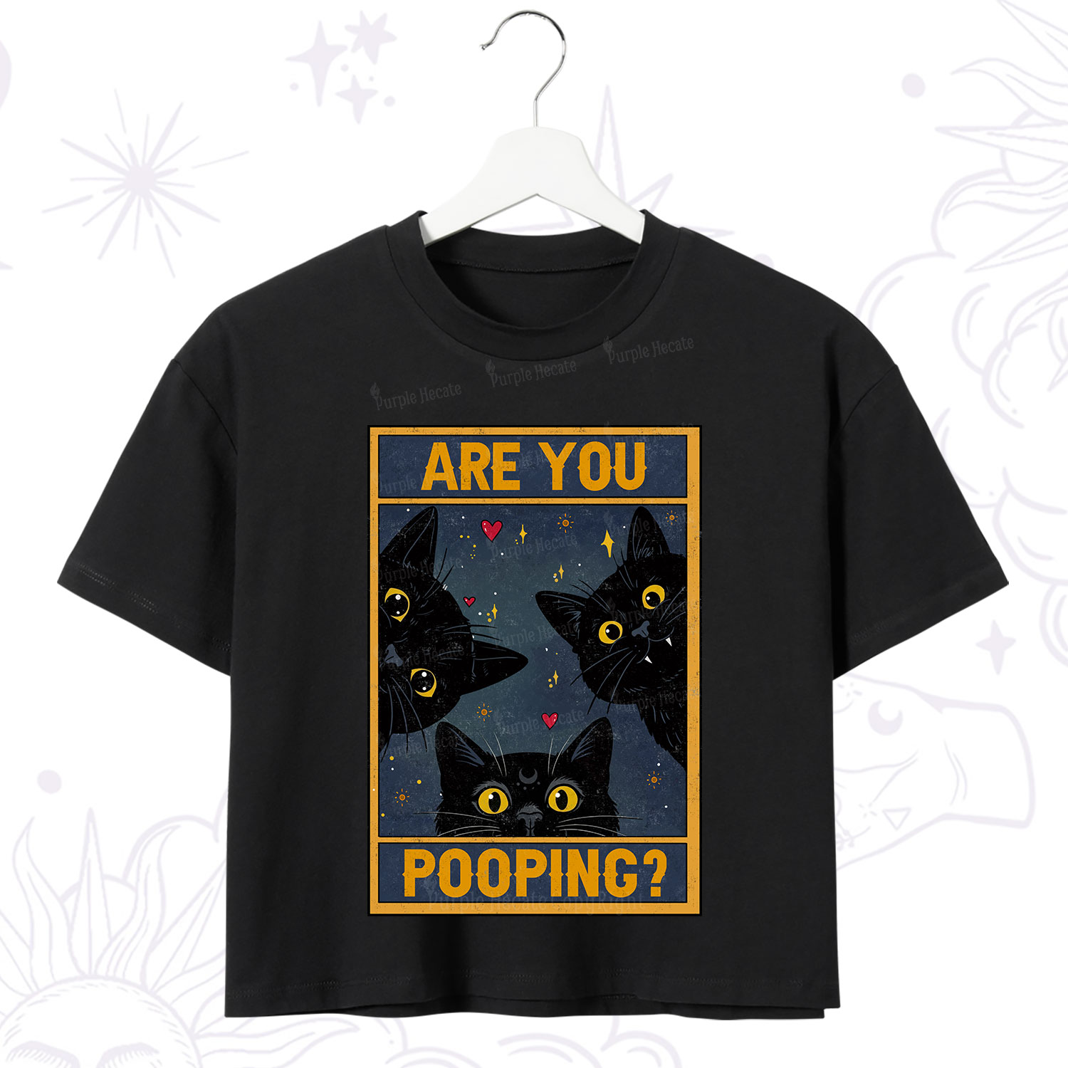 Purplehecate Funny Black Cat Are You Pooping Crop T-Shirt