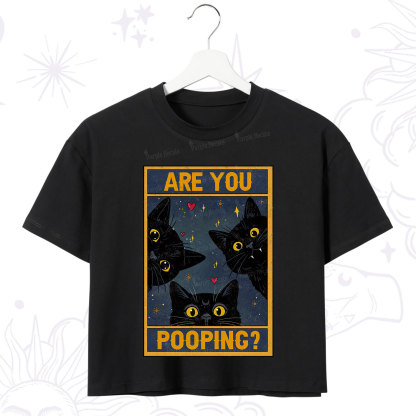 Purplehecate Funny Black Cat Are You Pooping Crop T-Shirt