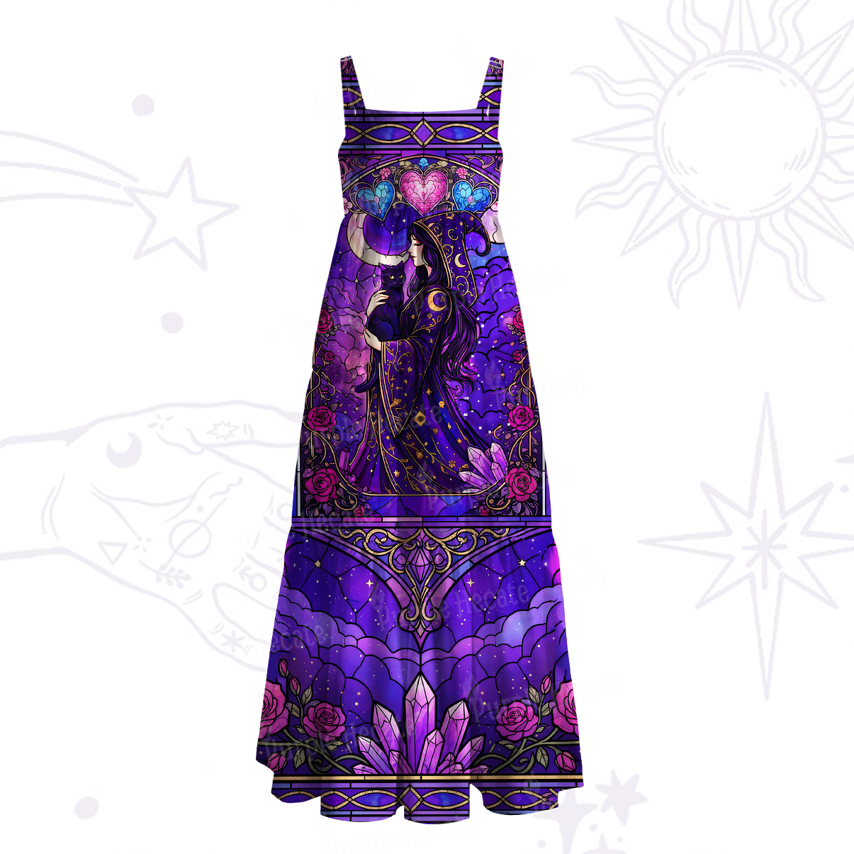 Purplehecate Moonlit Oracle Goddess Wide Straps Maxi Dress