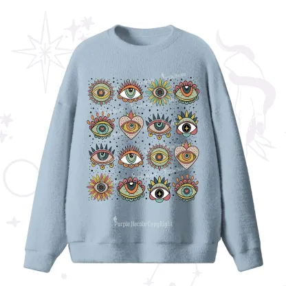 Purplehecate Mystical Evil Eye Pattern Fuzzy Ugly Sweater