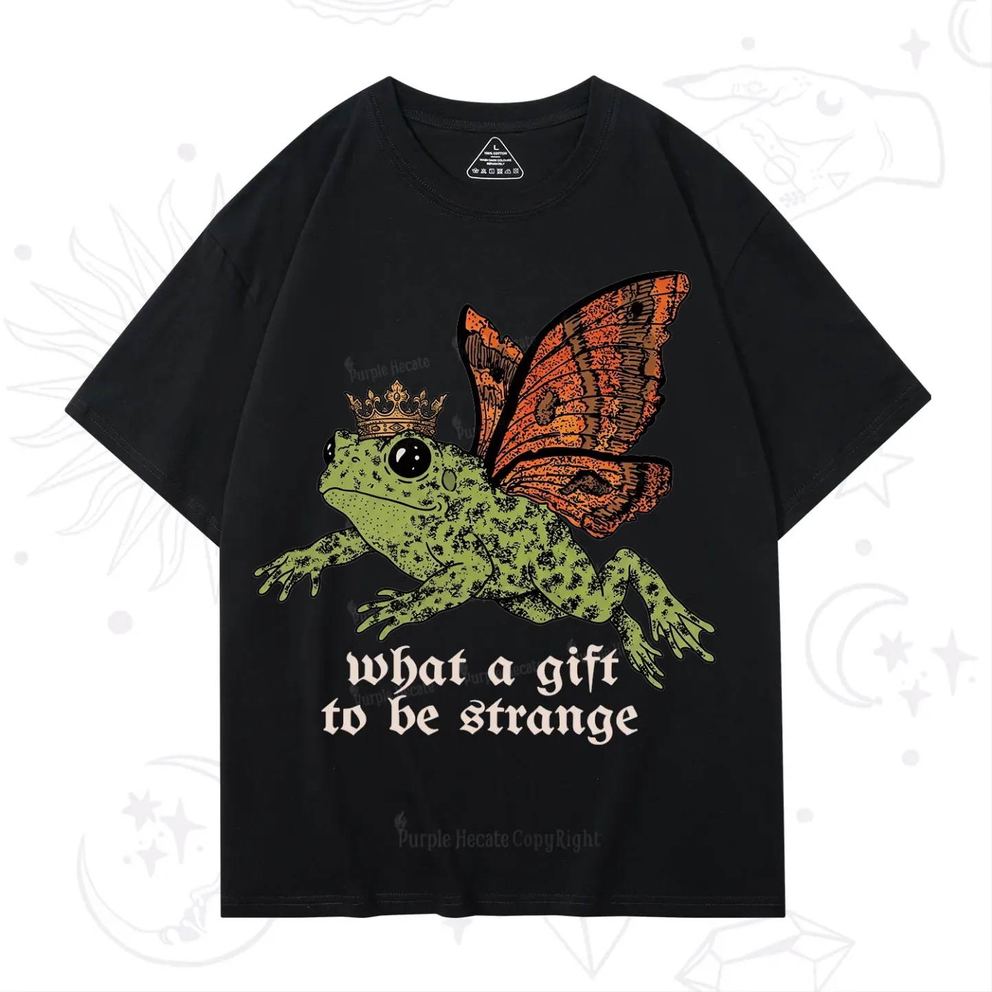 Purplehecate What a Gift to Be Strange Cat Frog T-Shirt