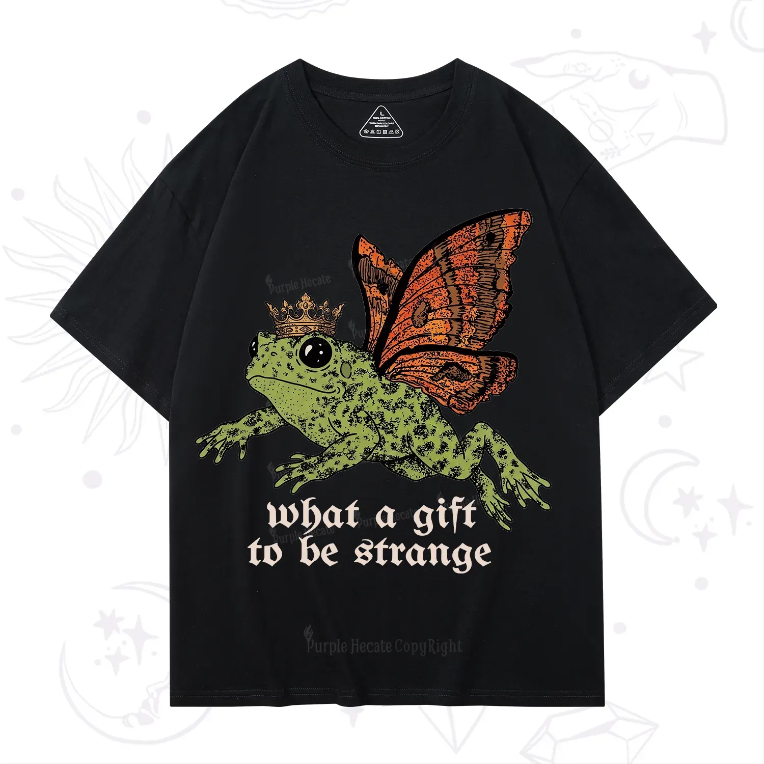 Purplehecate What a Gift to Be Strange Cat Frog T-Shirt