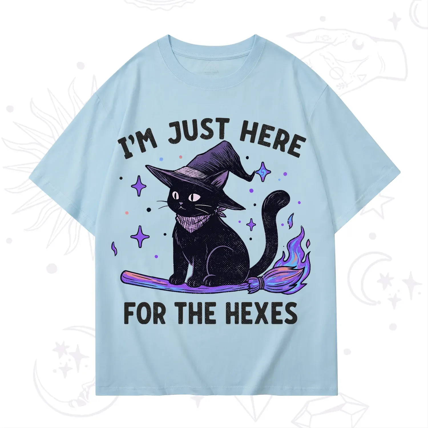 Purplehecate I'm Just Here for the Hexes Witch Cat T-Shirt